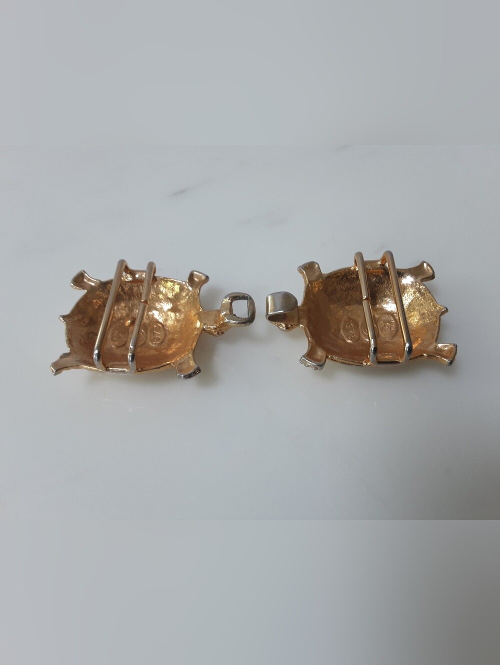 Mimi Di N Gold Tone Turtle Tortoise Belt Buckle 2 Pc Set - Vtg - Picture 2 of 4